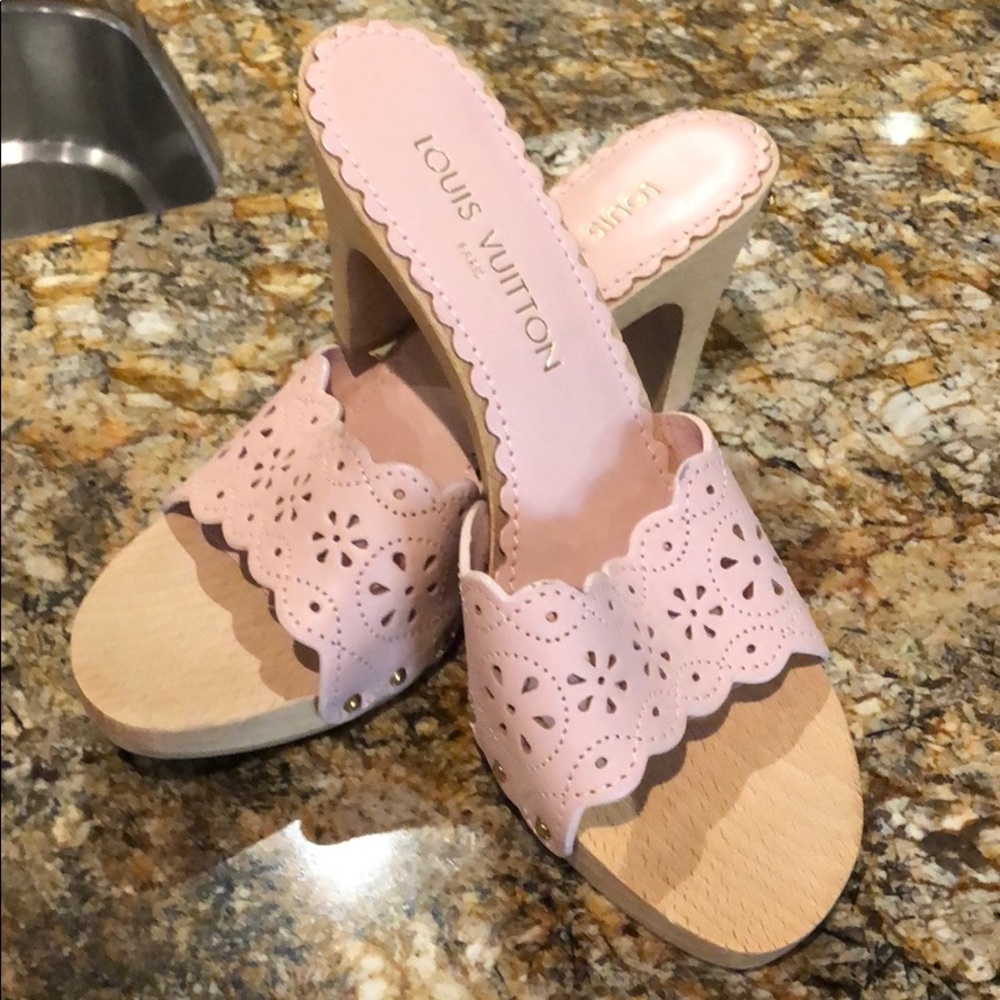 Louis Vuitton Pink Scalloped Laser-Cut Leather Mules